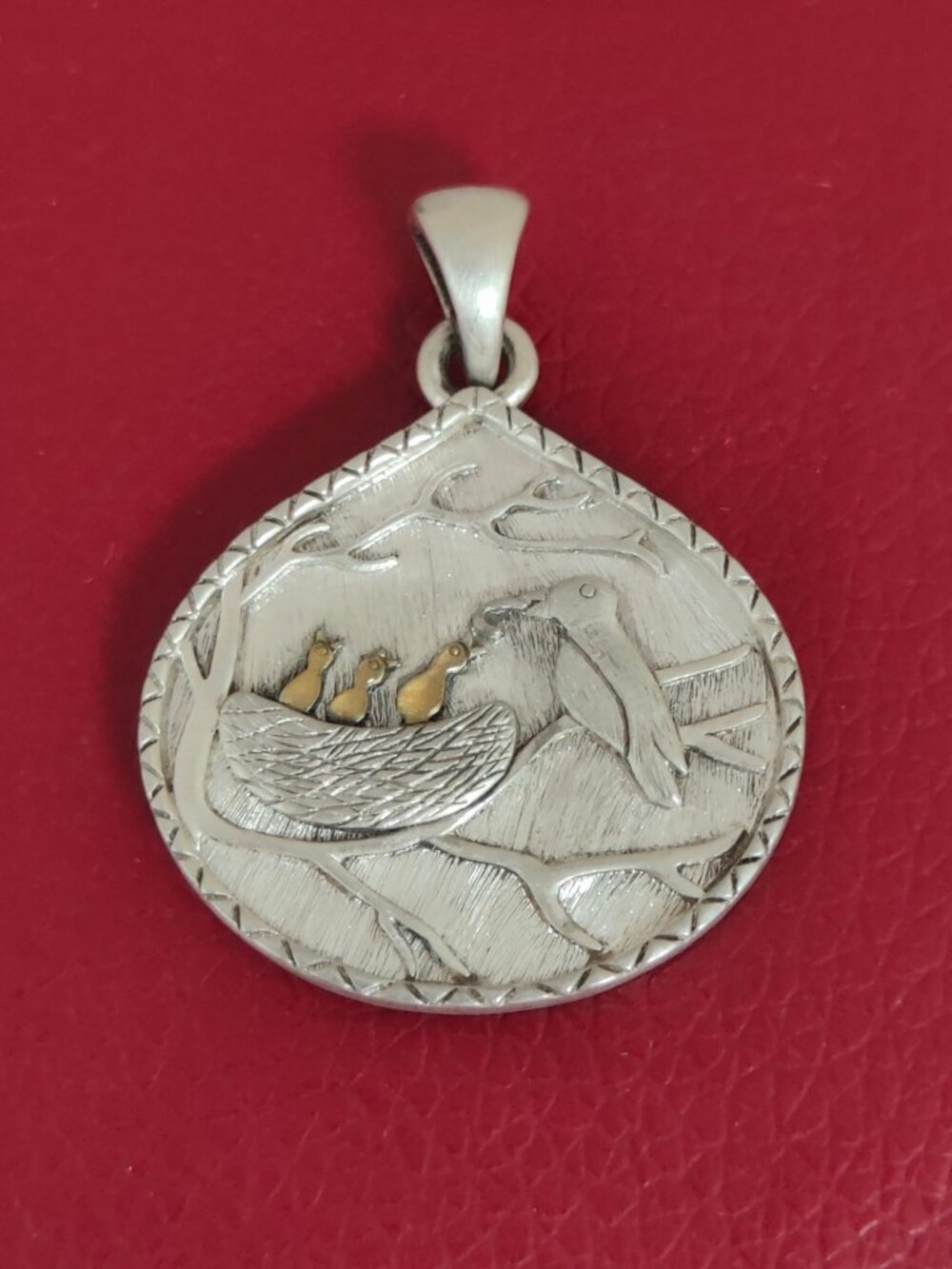 Bird Family Pendant Sterling Silver Teardrop Necklace Charm Mother's Day Gift